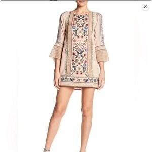 Alice + Olivia Gabriel Embroidered Tunic Dress Rose Pink Floral Boho Mini Shift